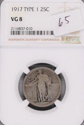 1917 Type 1 Standing Liberty Silver Quarter NGC VG-8 #7-010 - Image 1 of 2