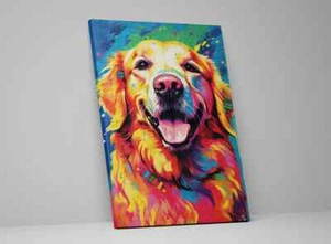 Cute Golden Retriever Pet Dog Colorful Canvas Wall Pop Art Decor Framed Print - Picture 1 of 8
