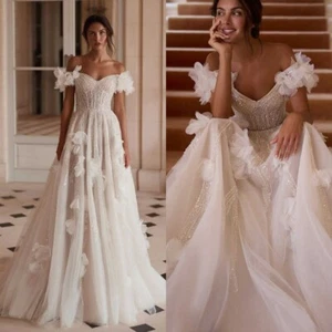 A-Line Wedding Dresses Off The Shoulder With 3D Floral Appliques Wedding Dresses - Picture 1 of 12