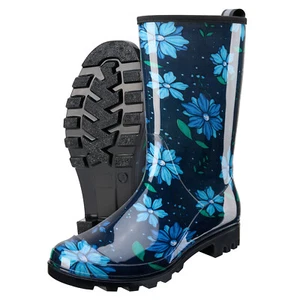 HISEA Women's Rubber Rain Boots Mid-Calf Waterproof Glossy Printed Garden Boots - Picture 1 of 107
