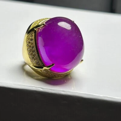  Natural Inlay Ice Purple Burmese Jade Jadeite pigeon egg Amulet Rings - Image 1 of 4