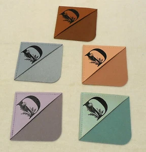 New 5 pc Corner Bookmarks "D" Inital PU Leather Page Markers Pastel Colors - Picture 1 of 4