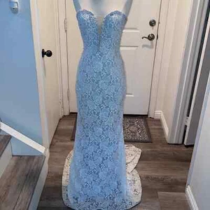 La Femme White Lace Rhinestone Prom Pageant Evening Wedding Dress - Picture 1 of 15