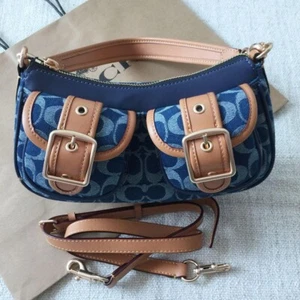 COACH Ashton Baguette Bag In Signature Canvas Denim/Brown CY700 Outlet NEW - Picture 1 of 9