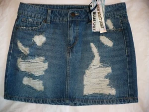 Blue Spice Denim Skirt Women's Juniors Size 9 High Waist Skirt Destructed NEW - Picture 1 of 2