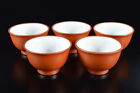 H6861: Japanese Tokoname-ware Brown pottery Shapely TEA CUP Senchawan 5pcs,