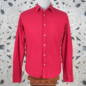 ZARA Man Red Long Sleeve Shirt Men's Size M Bold Button-Up 100% Cotton Roll Tab - Picture 1 of 13