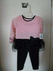 Girls 2 pc Outfit Pink Lace Top Black Pants Kidgets 18M New W/Tags Very Nice - Picture 1 of 2