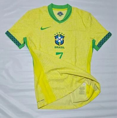 Camiseta Brasil Home Nike 2024 #7 Vini Jr. Jogo de jogador não usado - Imagem 1 de 4