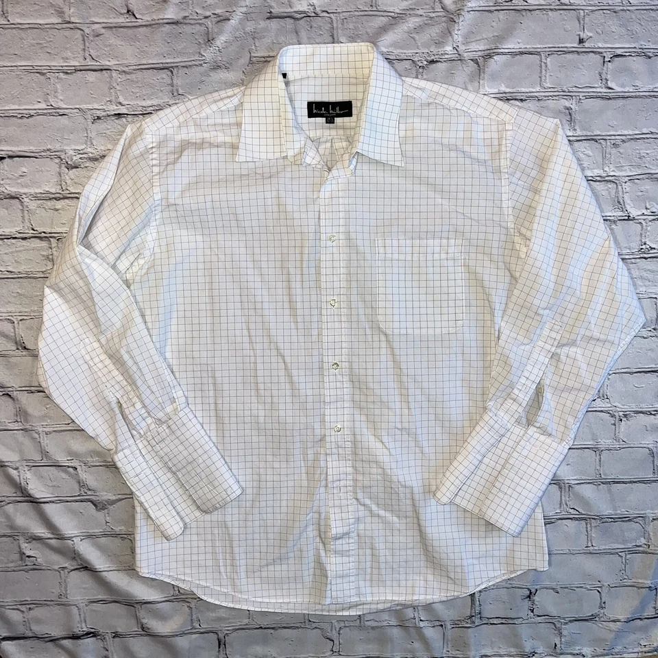 Camisa de vestir Nicole Miller para hombre 32/33 blanca a cuadros 16 1/2  Foto 1 de 4