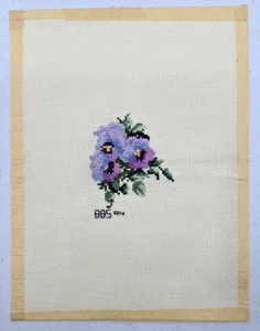 Counted Cross Stitch Purple Pansy Floral Bouquet Summer Time Finished Piece - Picture 1 of 12