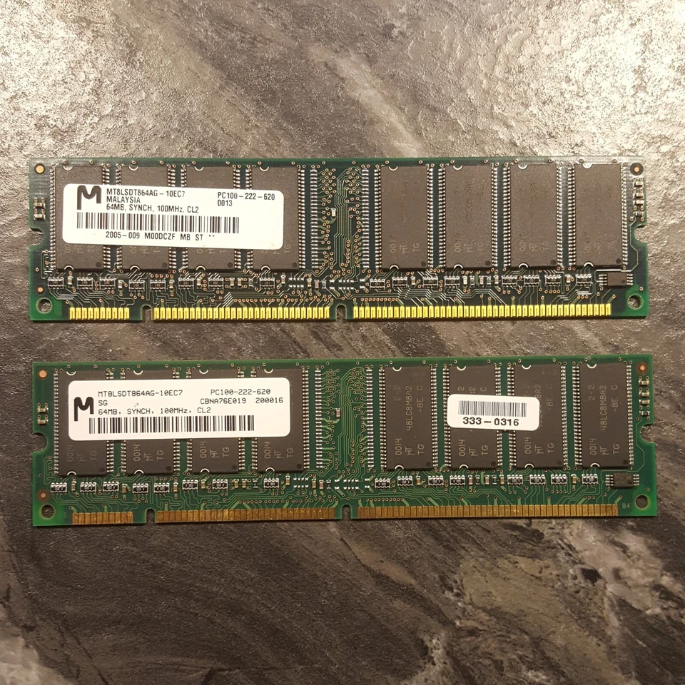 Micron MT8LSDT864AG 128MB RAM KIT (2x 64GB) SDRAM DIMM PC-100 Memory Apple - Image 1 of 1