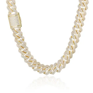 12mm Iced CZ Out Cuban Link Chain 14K/White Gold Stainless Steel Hip Hop Jewelry - Picture 1 of 15