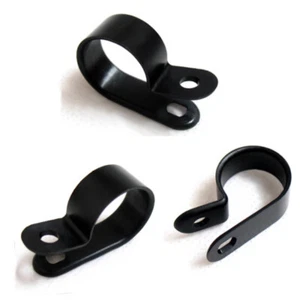 Black R-Type Clip Nylon Cable Clamp Wiring Fasteners Plastic Clips Hole 3.3-18mm - Picture 1 of 5