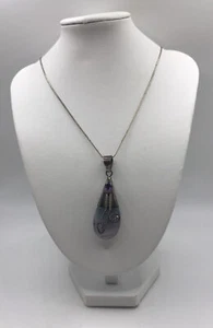 Vintage Sterling Silver purple fluorite & Rhinestone Pendant  16” Chain - Picture 1 of 9
