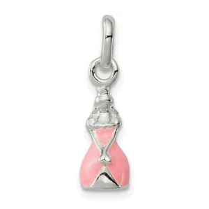 .925 Sterling Silver Pink Enamel 3D Dangle Children's Princess Pendant - Picture 1 of 2