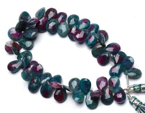 Natural Gem India Ruby Zoisite 11x8 to 15x9MM Faceted Pear Shape Beads Strand 9" - Picture 1 of 5