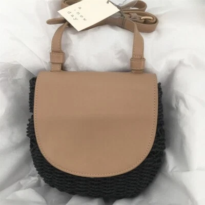A New Day Black and Tan Crossbody Straw Handbag Purse Woven Twine - Image 1 of 4