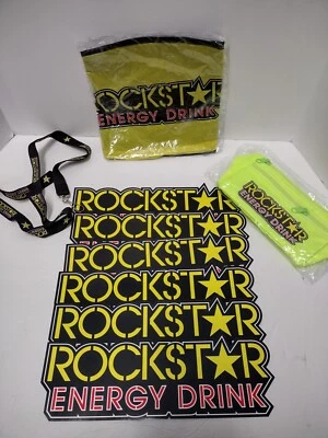 Lote de anuncios de bebidas energéticas Rockstar - Riñonera de bolas inflables, 6 pegatinas de parachoques, cordón Foto 1 de 4