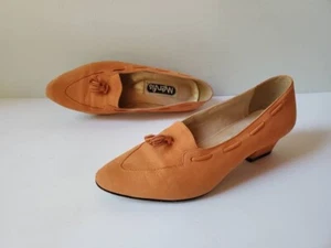 Vintage Sz 5 Retro Orange Leather Suede High Heel Pointed Toe Pumps Tassel Shoes - Picture 1 of 10