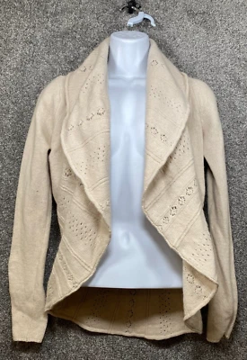 Cárdigan Anthropologie Tejido y Anudado XS Crema Frente Abierto Mezcla Lana Foto 1 de 4