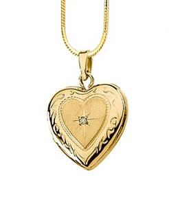 14K Yellow Gold Locket Heart Keepsake Pendant Diamond Accent 3/4 Inch Drop - Picture 1 of 4