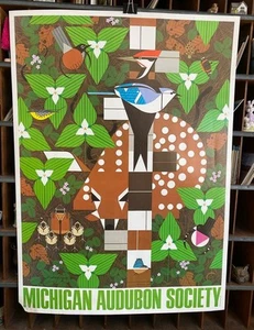 SALE Charley Harper Michigan Audubon Society Art Poster 1982 Signed Charles Bird - Picture 1 of 9
