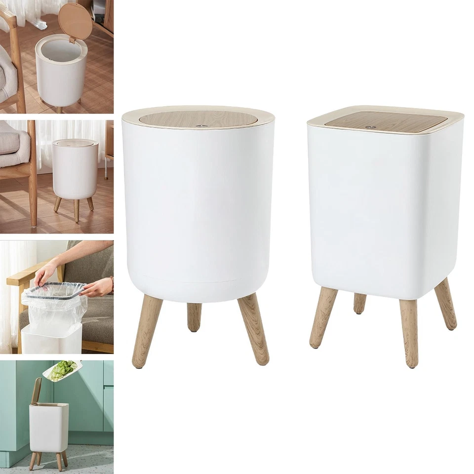 Garbage Can with Press Top Cover Trash Bin Modern for Outdoor Bedroom Kitchen - Image 1 of 1