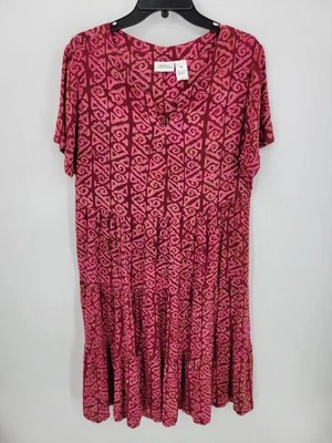 Vermont Country Store Dress Womens Medium Pink Batik Cotton Midi Boho Casual - Image 1 of 4