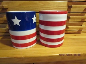 2 LARGE CERAMIC ROUND STARS AND STIPES CYLINDERS--#A1-13 - Picture 1 of 24