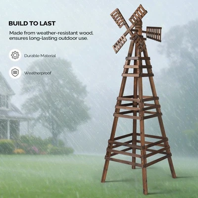 Outdoor 3 Layers 6.6 FT Wood Windmill Backyard Garden Decoration Weathervane - Image 1 of 4