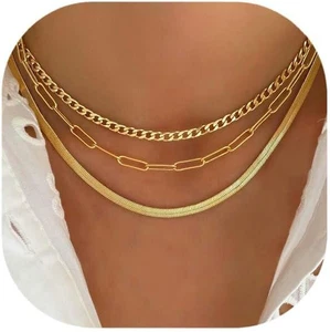 Collane a strati oro per donna, girocollo catena oro delicato placcato 14 carati - Foto 1 di 12