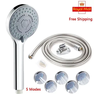 Shower Head Set Universal Multi Function Chrome Anti-Limescale Bath With Hose UK