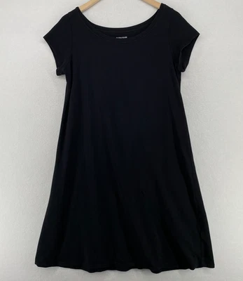 EILEEN FISHER Dress M Stretch Organic Cotton Jersey Tunic Short Sleeve Black USA - Image 1 of 4