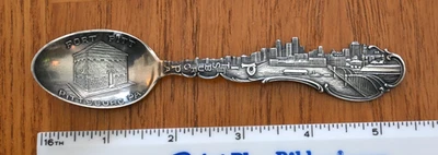 CUCHARA DE RECUERDO DE PLATA ESTERLINA: PITTSBURG FORT PITT & SKYLINE 2 lados Foto 1 de 4