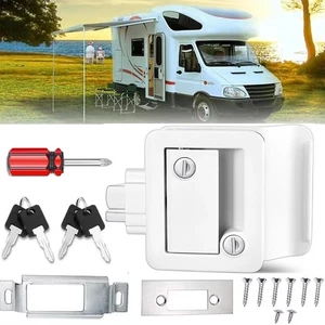 White RV Paddle Entry Door Lock Latch Handle Knob Deadbolt NEW Camper Trailer - Picture 1 of 15