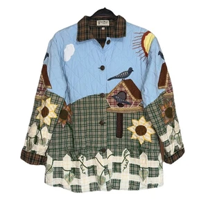 Vintage Patch Magic Bird Birdhouse Quilted Patchwork Button Jacket Women’s Small - Picture 1 of 17