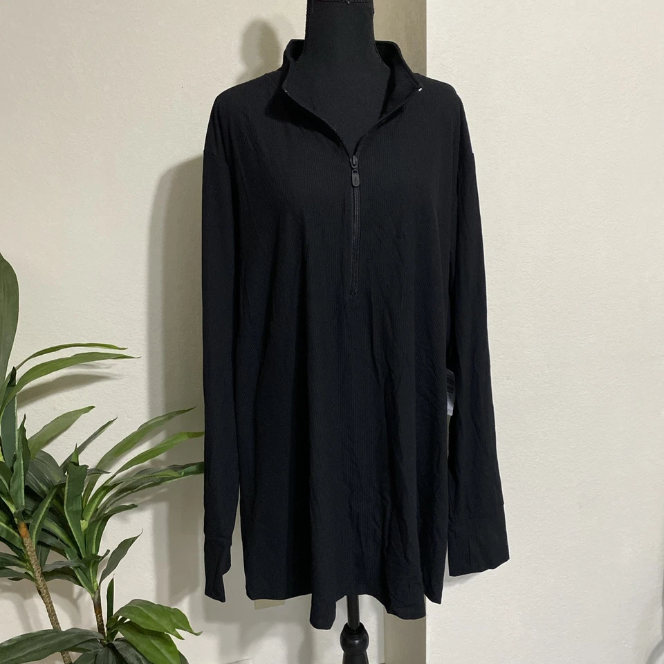 Top Torrid Performance 6X Negro Nylon Acanalado Elastizado L/S Camisa 1/4 Cremallera Agujero para el Pulgar NUEVO Foto 1 de 4