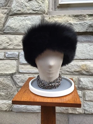 Real~Fur~Headband~Fox~Black Dyed Arctic Fox~ Head Wrap~Halo~Head Scarf~24”x3” - Image 1 of 4