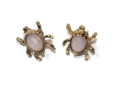 Pink Opal Stud Earrings Gold Post Insect Bug Jewelry Stone Gem Gemstone J114 - Image 1 of 4
