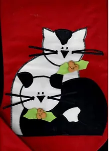 Christmas stocking black/white cats &holly bow on red stocking by Mullins Square - Picture 1 of 11