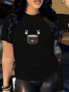 Women's Printed Graphic T-shirt, Casual Crew Neck, Short Sleeves - Picture 1 of 12