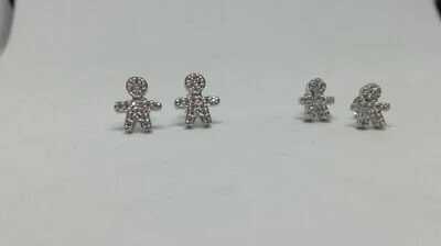 Orecchini Lobo Donna Argento 925/1000 Rodiato - Bebè Bimbo Tempestati di Zirconi - Immagine 1 di 3