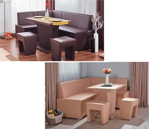 Eckbankgruppe Set Tisch Hocker braun beige 4-Tlg Sitzbank ausziehbar Studio XXL - Bild 1 von 24