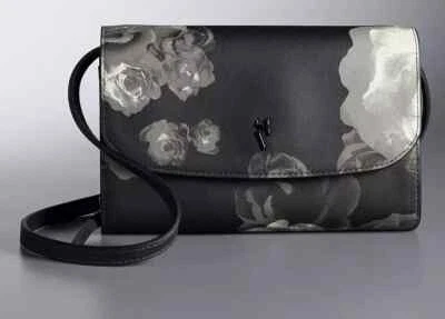 Mini Bandolera Simply Vera Wang Negra/Gris Estampado Rosa Firma - Nueva con Etiquetas Foto 1 de 4