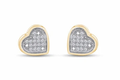 1/10 克拉微型铺面白色天然钻石心形耳环 14K 镀黄金 — 第 1/4 张图片