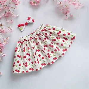 Girls Handmade Cherry Skirt and Bow Set - Picture 1 of 1