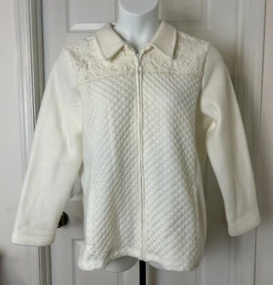 Chaqueta polar Alfred Dunner cremallera completa para mujer 16 paneles frontales elásticos acolchados marfil Foto 1 de 4