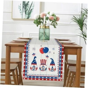 Strip and Star American Flags 4th of July Table Runner 72 13"W x 72"L Gnome - Picture 1 of 6