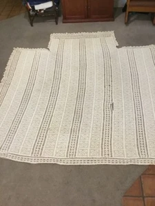 Antique 1890 Handmade Crochet Bedspread 108” X 108” Full Double Ivory Cream - Picture 1 of 12